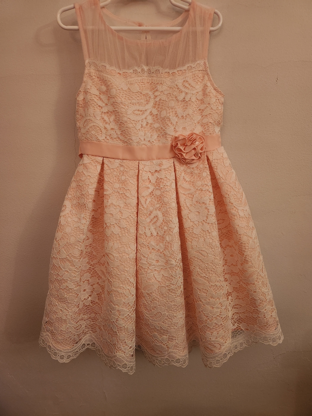 Jona Michelle Soft Pink/Peach Lace Floral w/ Sash & Bow, Size 5, NWOT - Picture 2 of 6